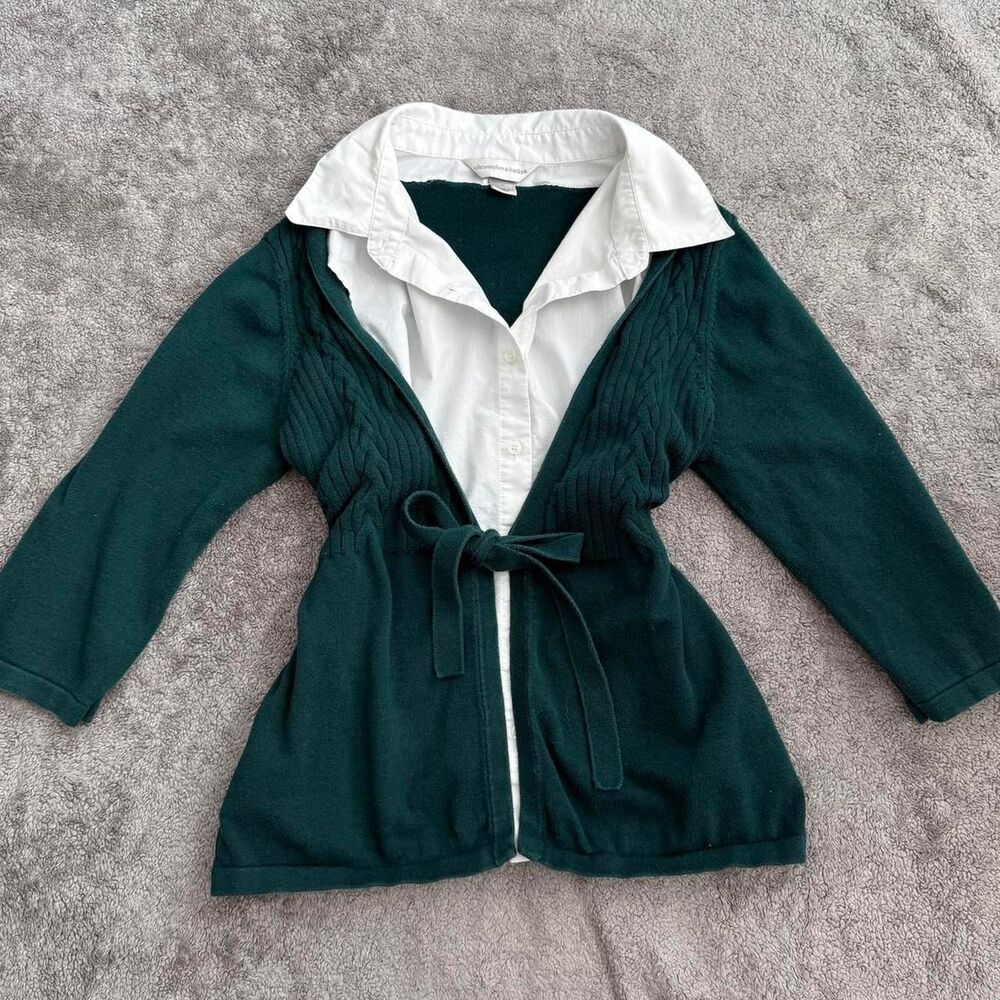 Christopher Banks Green cardigan white collar blouse